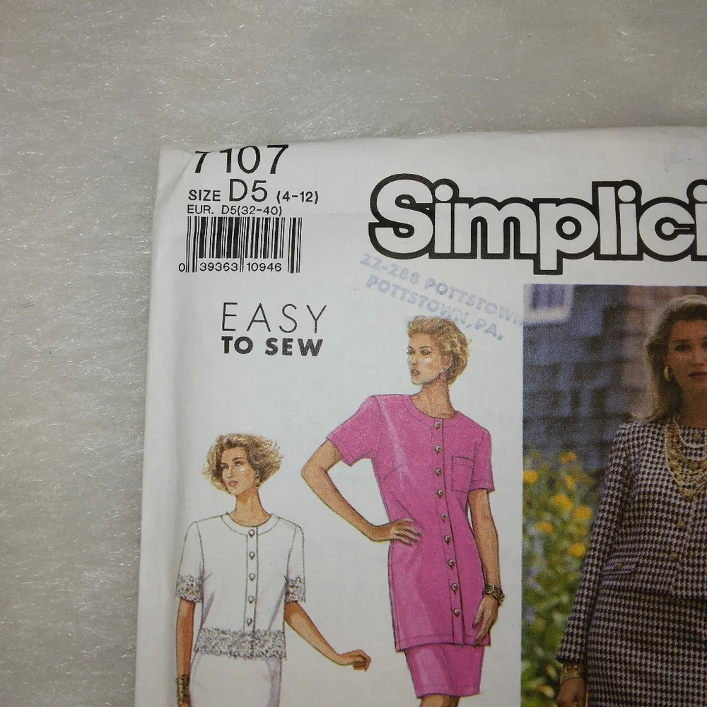 Simplicity 7107 Easy to Sew Misses Suit Dress Size 4-12